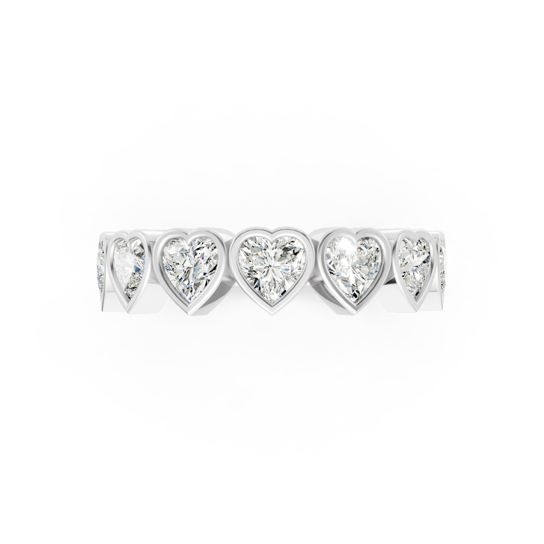 Bezel Set Heart Diamond Half Eternity Band