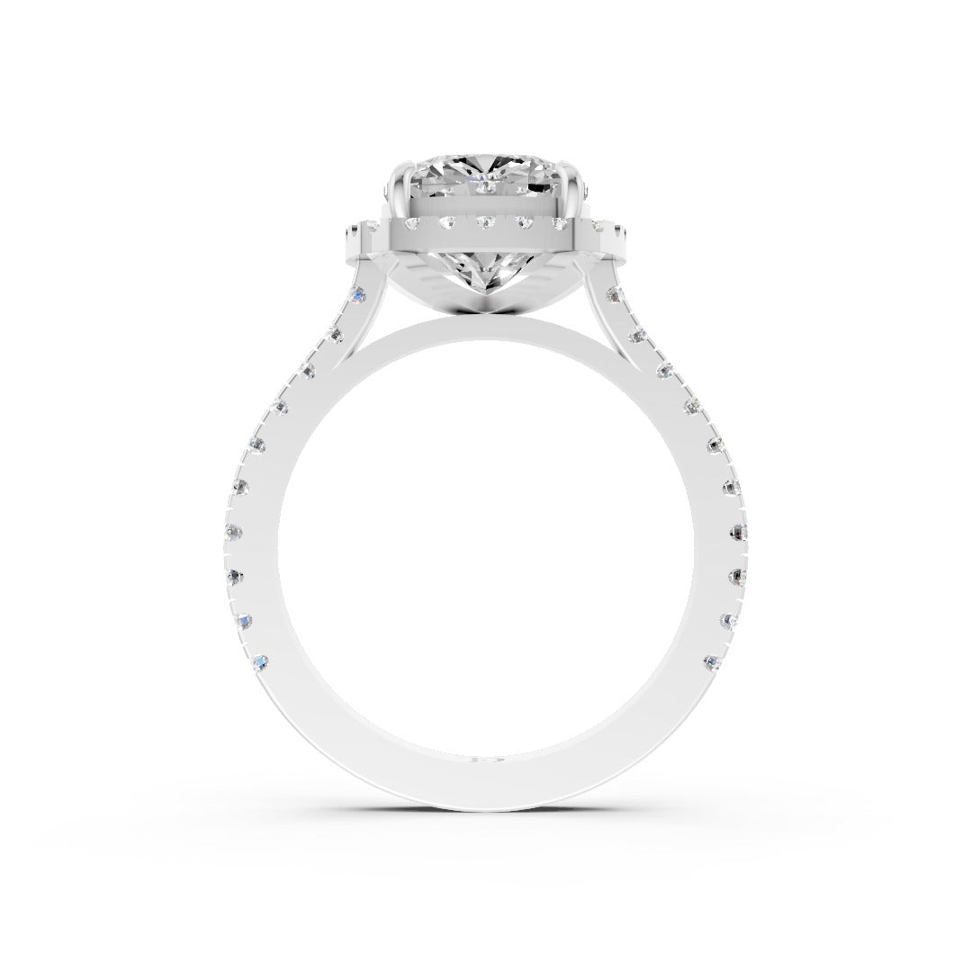 Cushion Cut Diamond Floating Halo with Pavé Ring