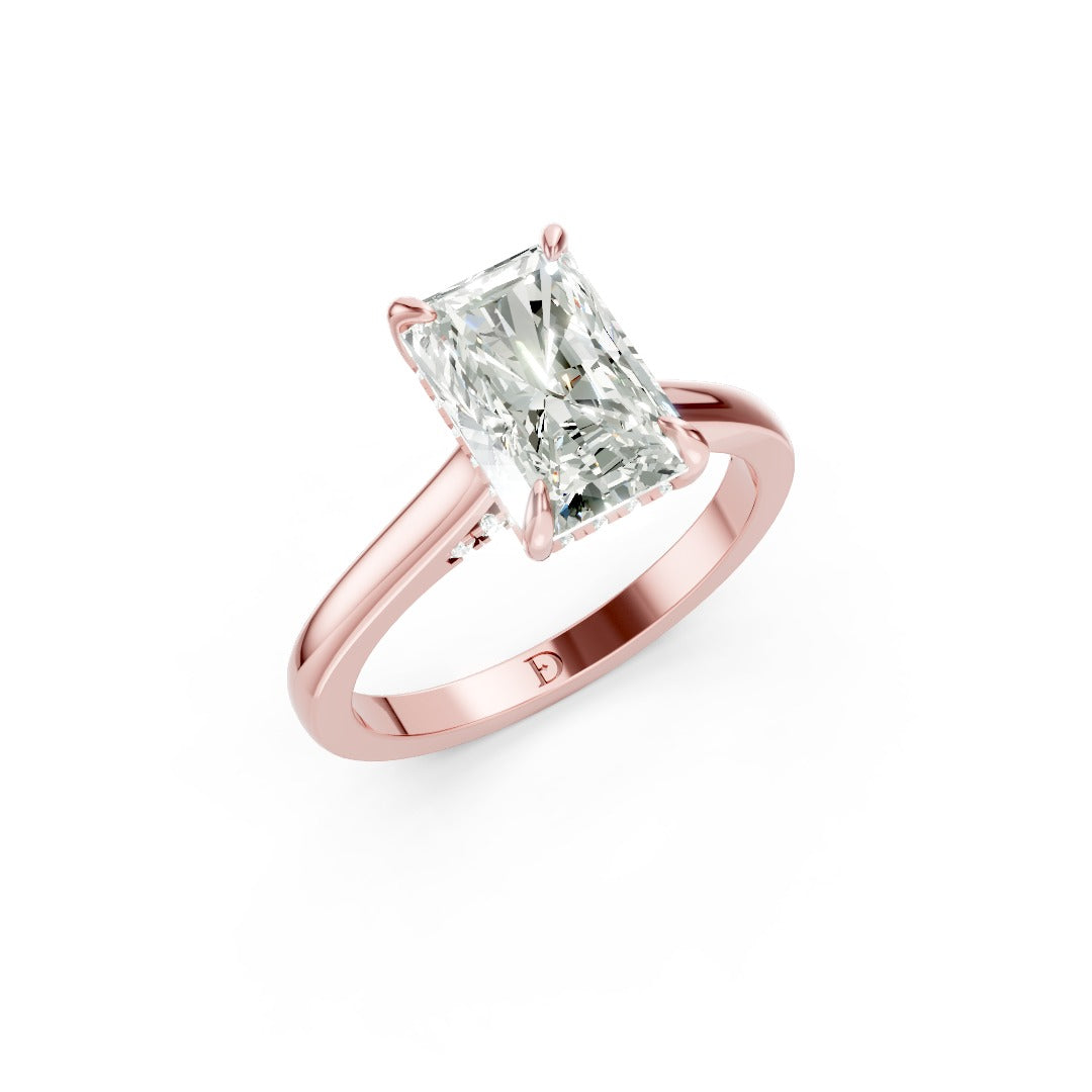 Radiant Diamond Solitaire With Under-Halo & Bridge Accents
