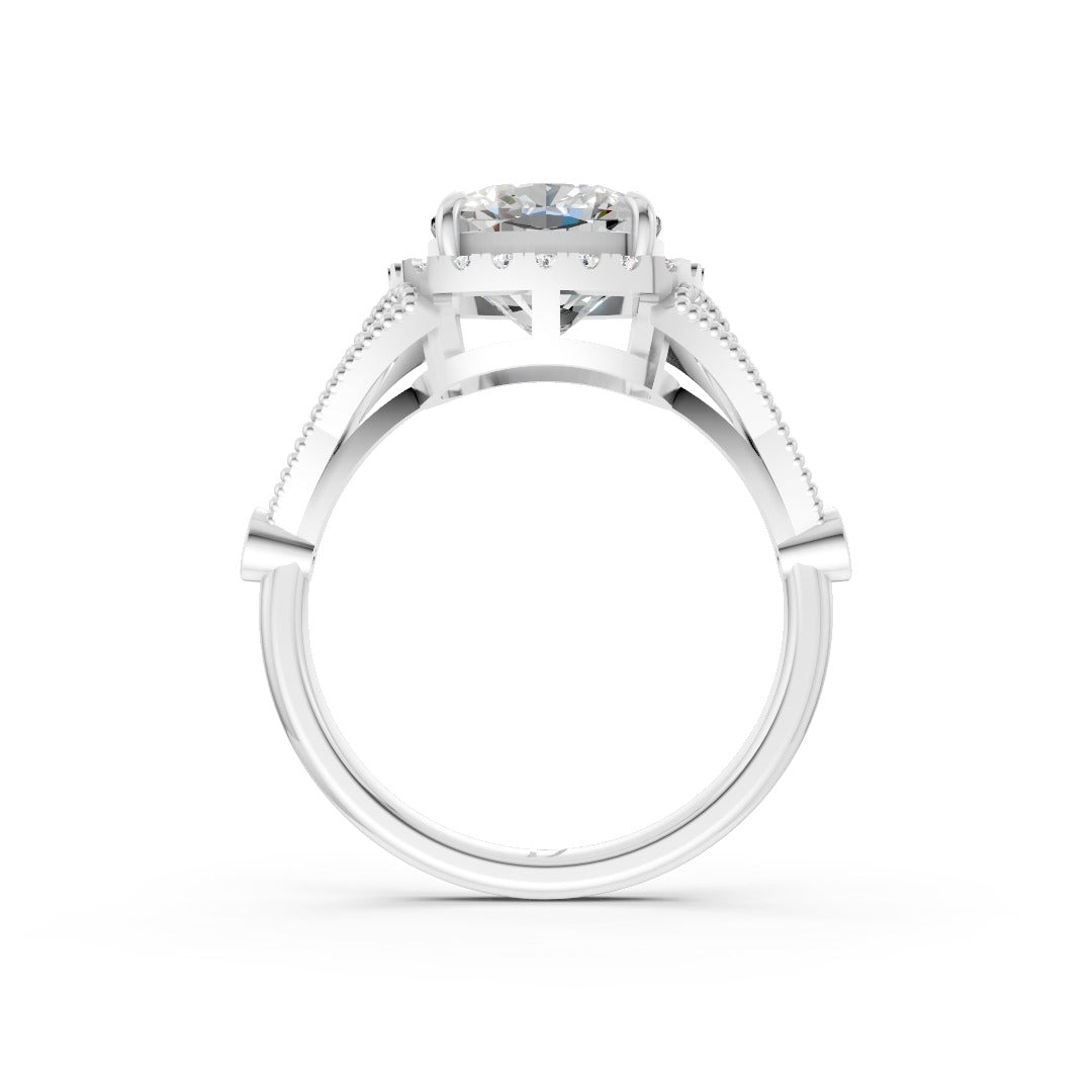 Vintage Inspired Cushion Cut Lab Diamond Milgrain Halo Wedding Ring