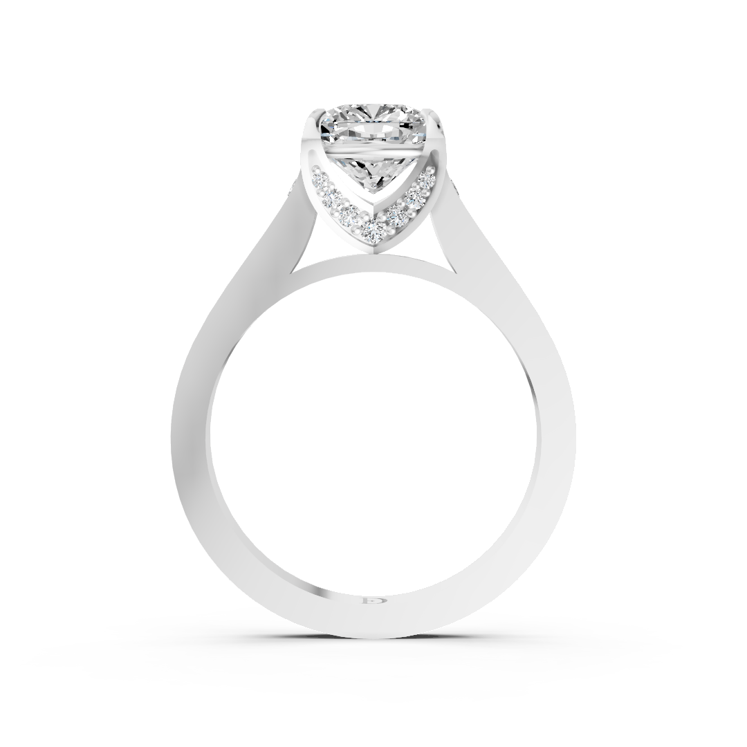 Cushion Cut Diamond With Pavé Bridge Hidden Halo Ring