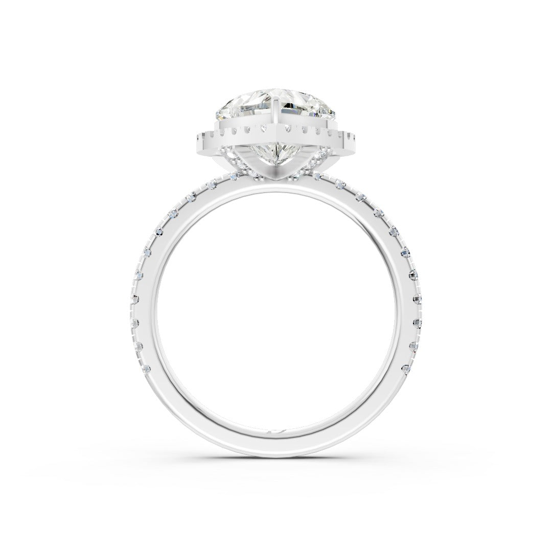Lab Grown Heart Diamond Halo Engagement Ring With Pave Set Band