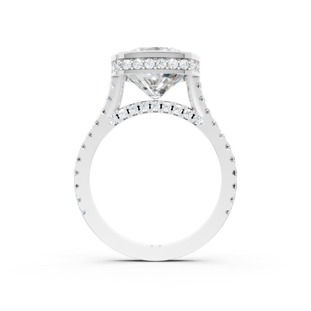 Cushion Brilliant Diamond Bezel Engagement Ring with Hidden Halo Diamond