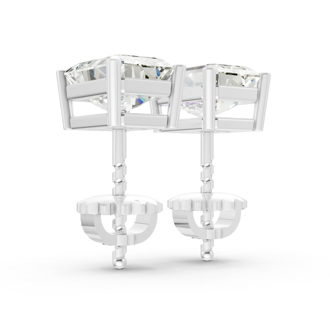 Emerald Cut Diamond Stud Earrings in Scalloped Basket Setting