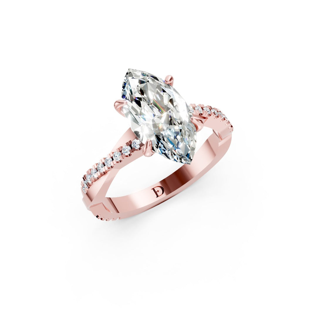Marquise Cut Diamond Twisted Anniversary Ring With Pave Band
