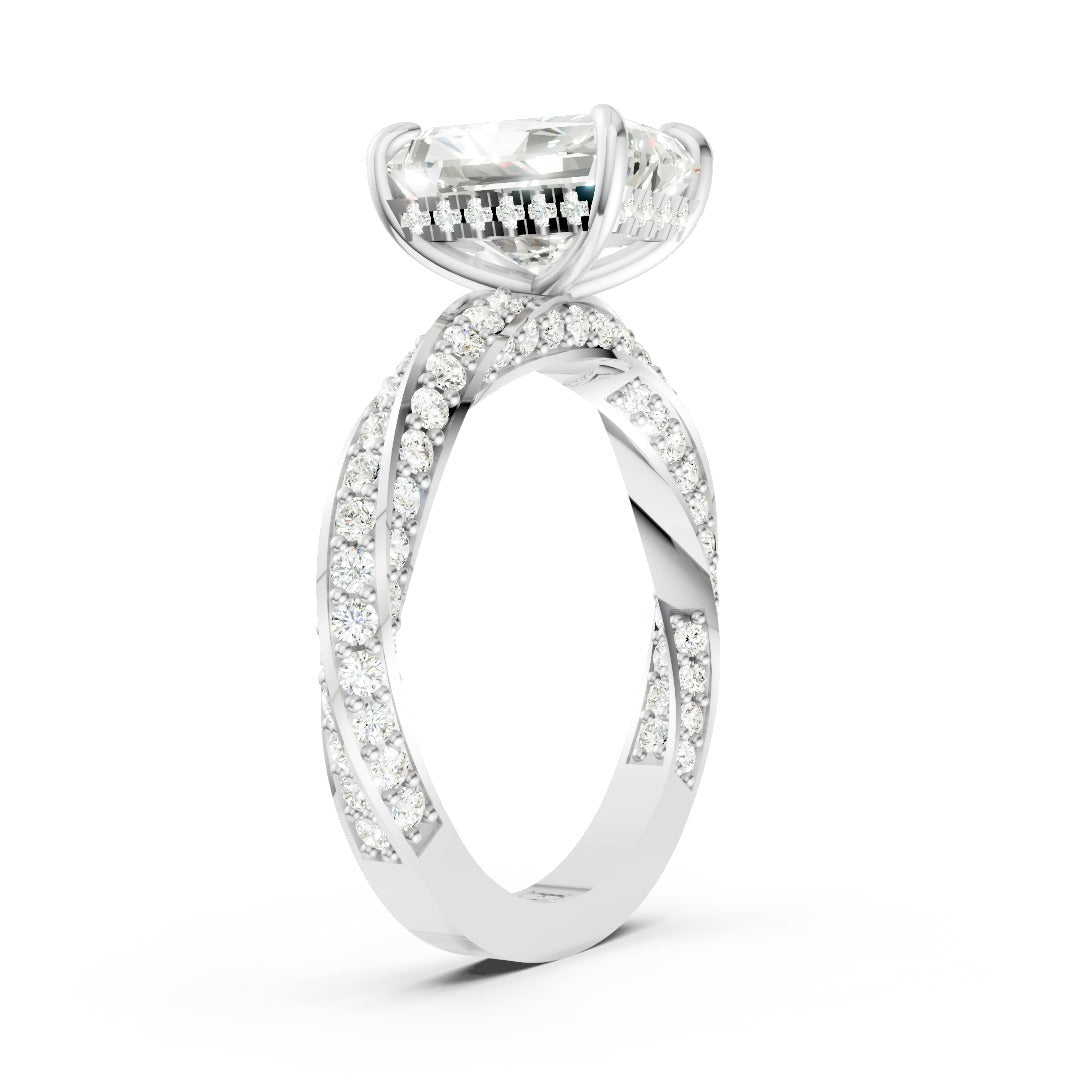 Hidden Halo Radiant Cut With Double Row Twisted Ring