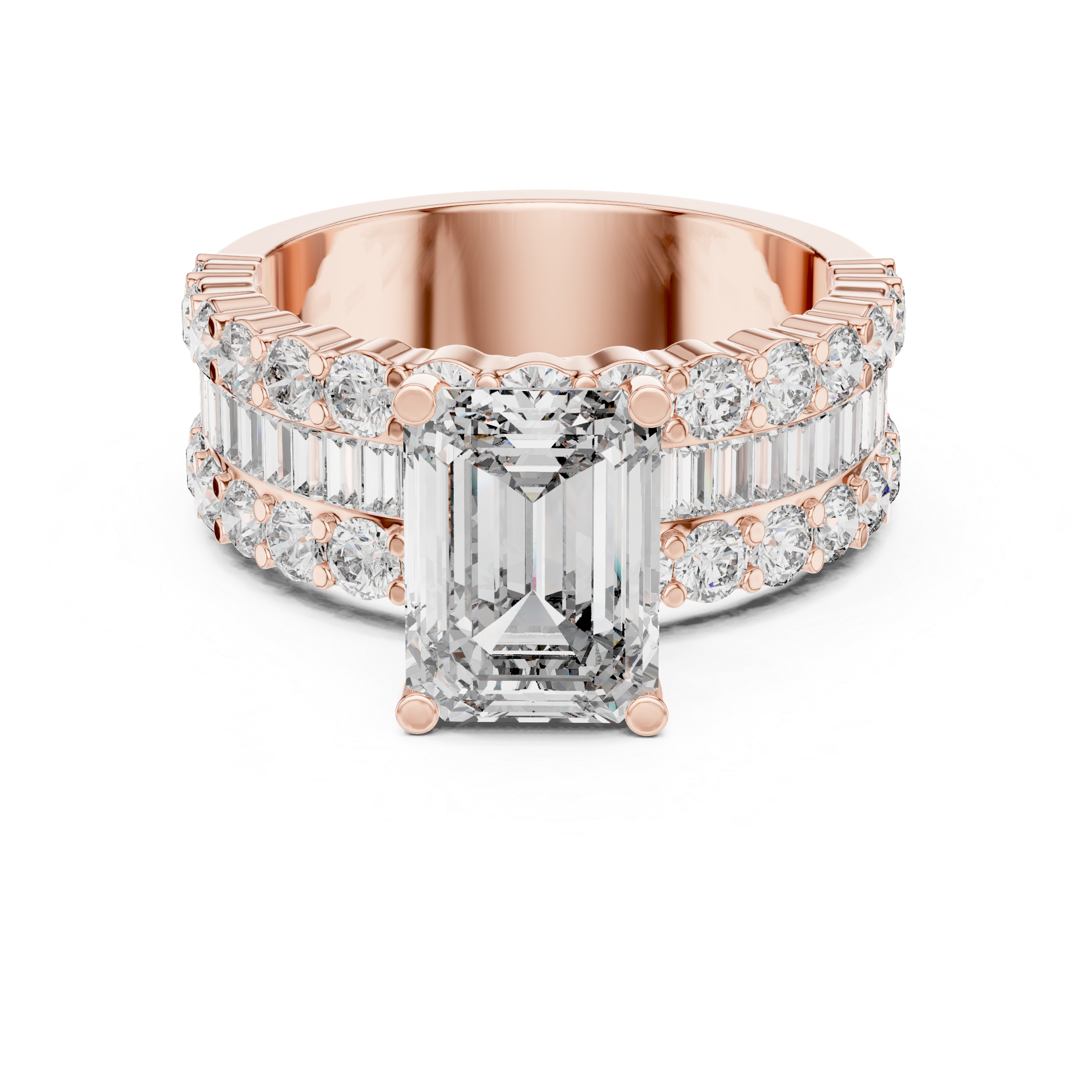 Emerald Cut Wide Triple-Row Diamond Ring