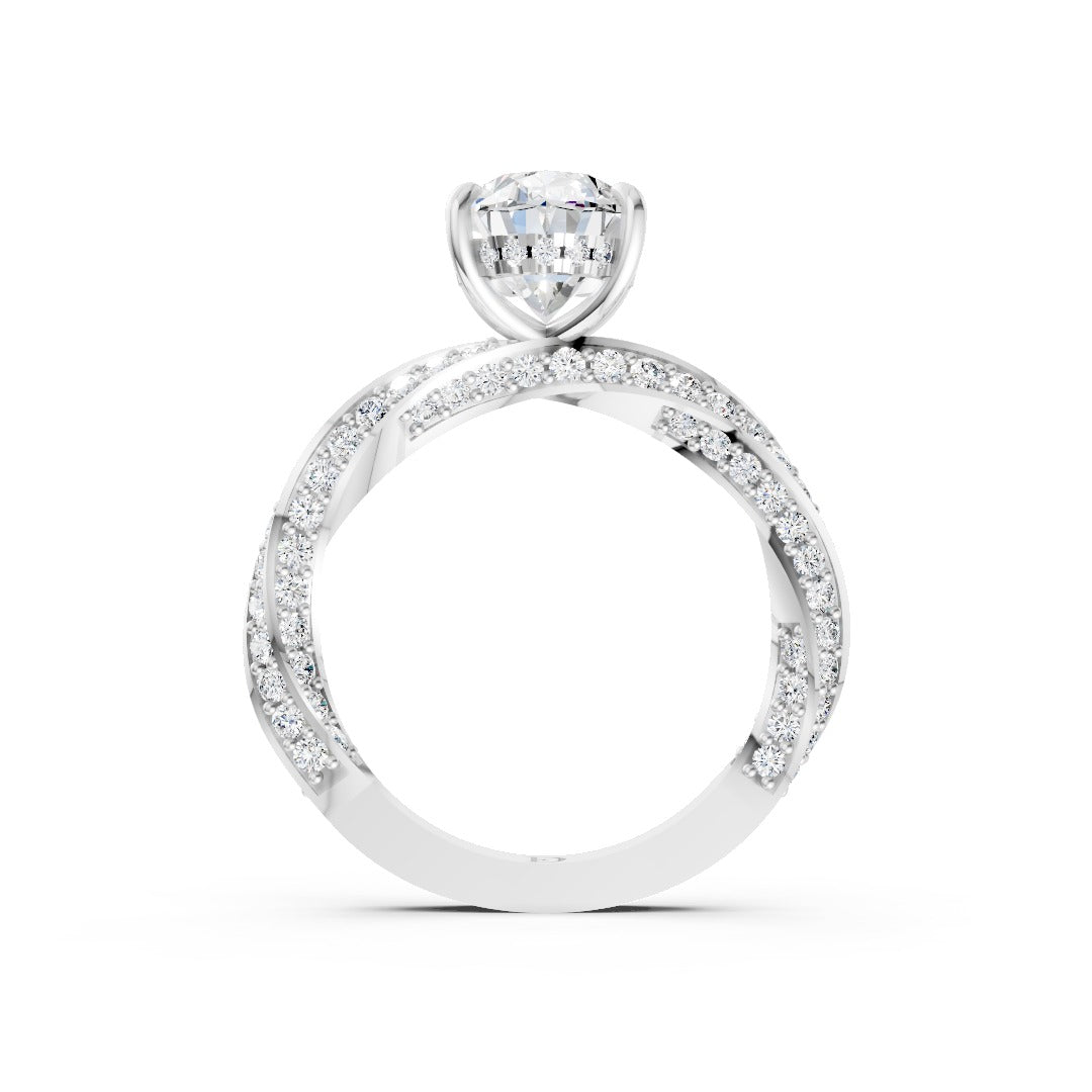 Hidden Halo Oval Cut With Double Row Twisted Ring