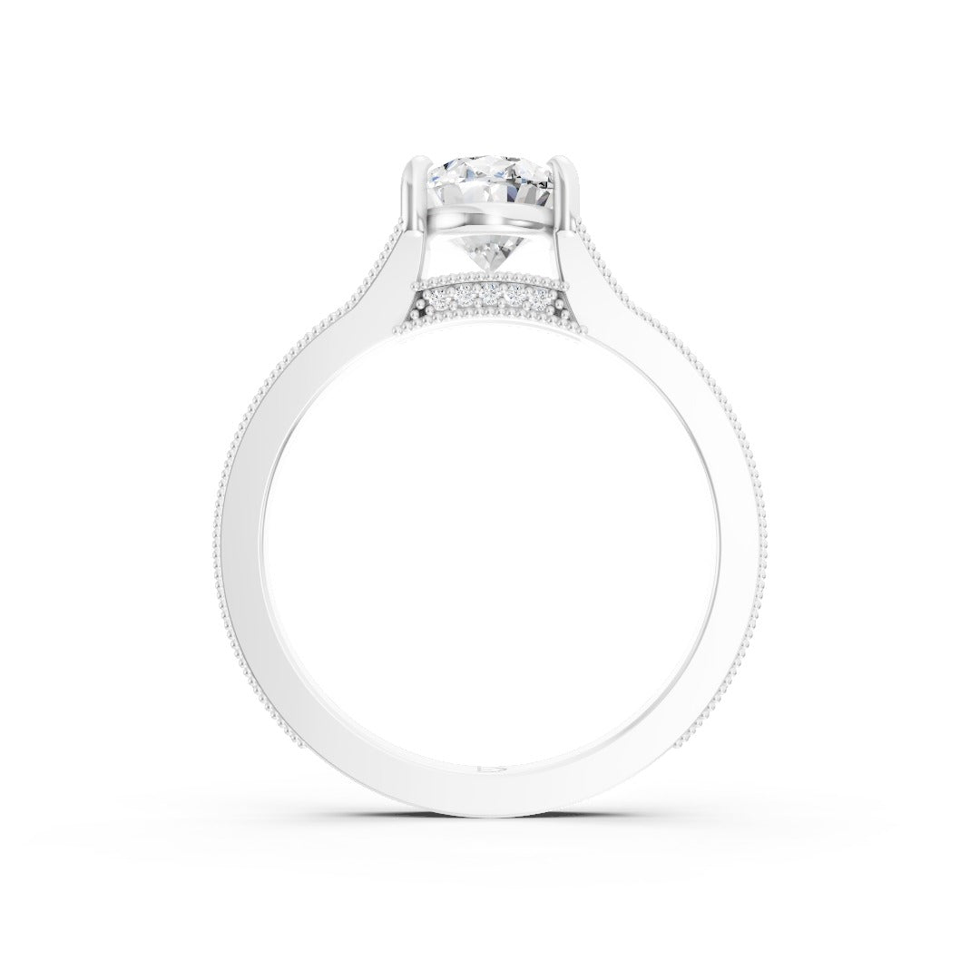Oval Cut Lab Diamond Milgrain Cathedral Engagement Ring With Pave