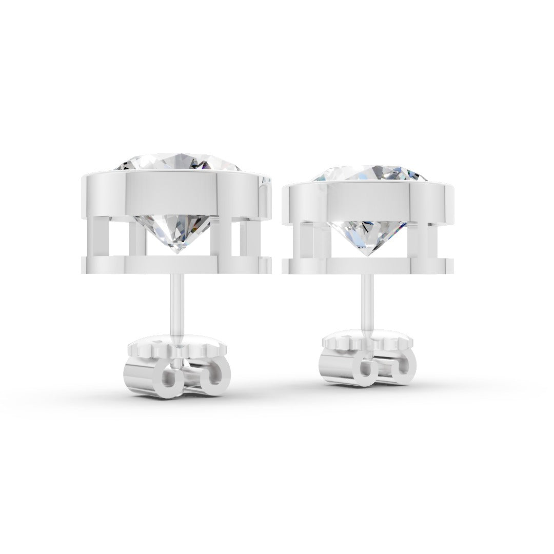 Round Cut Lab Grown Diamond Bezel Set Stud Earring