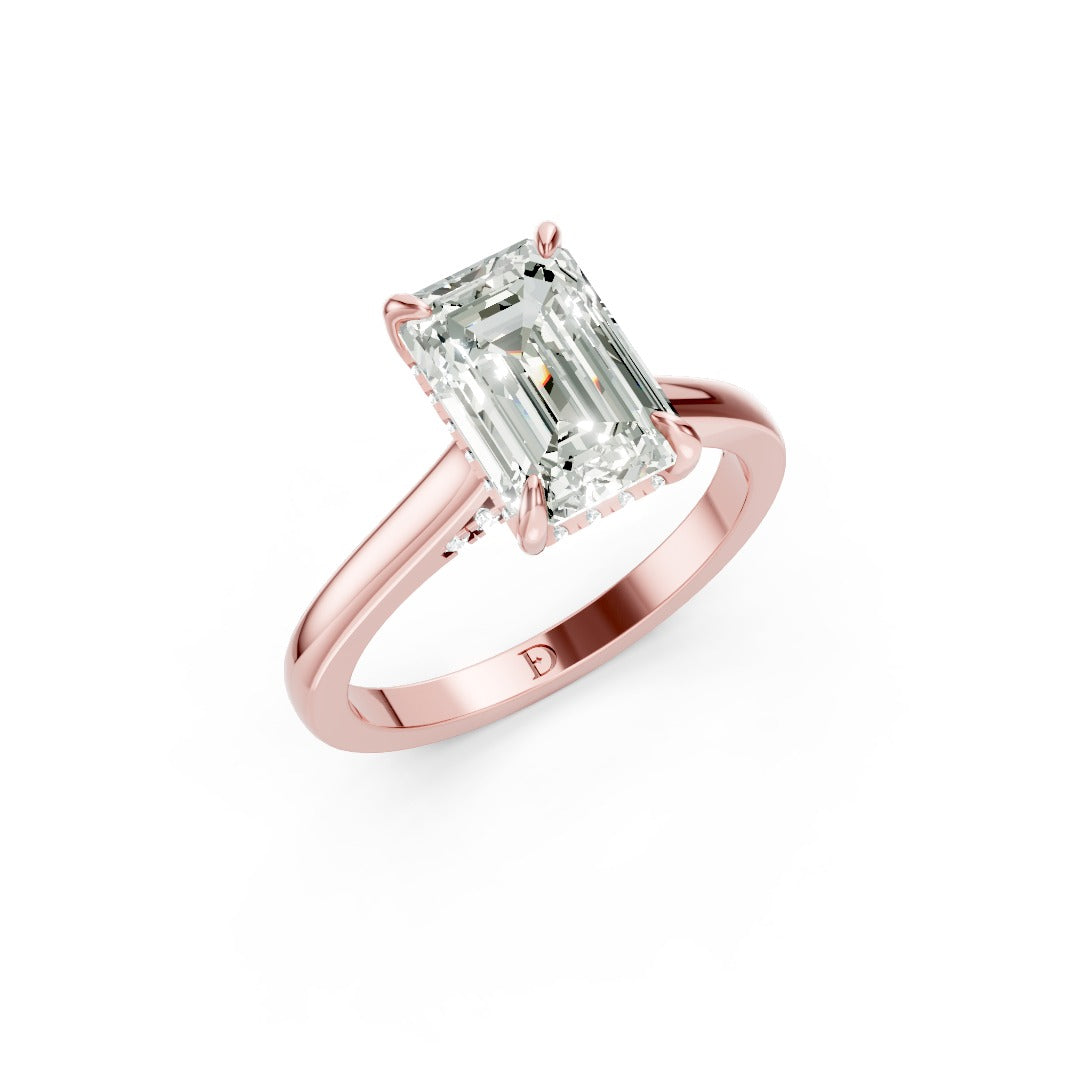 Emerald Diamond Solitaire With Under-Halo & Bridge Accents