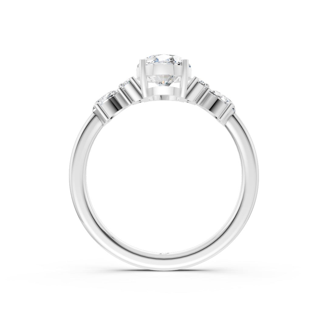 Oval Cut Lab Diamond Engagement Ring With Side Pear And Round Accent