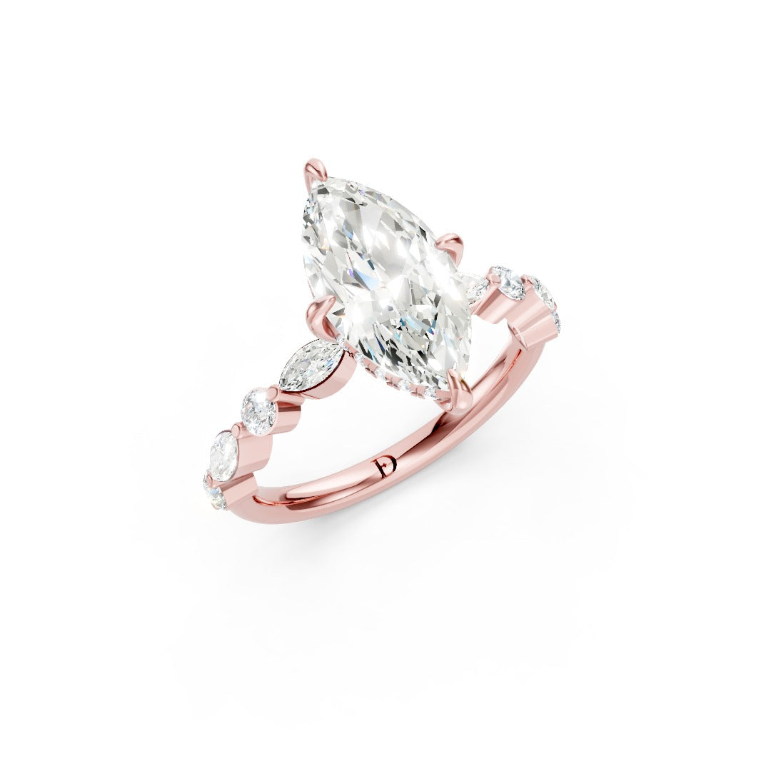 Marquise Cut Diamond Alternating Round And Marquise Engagement Ring