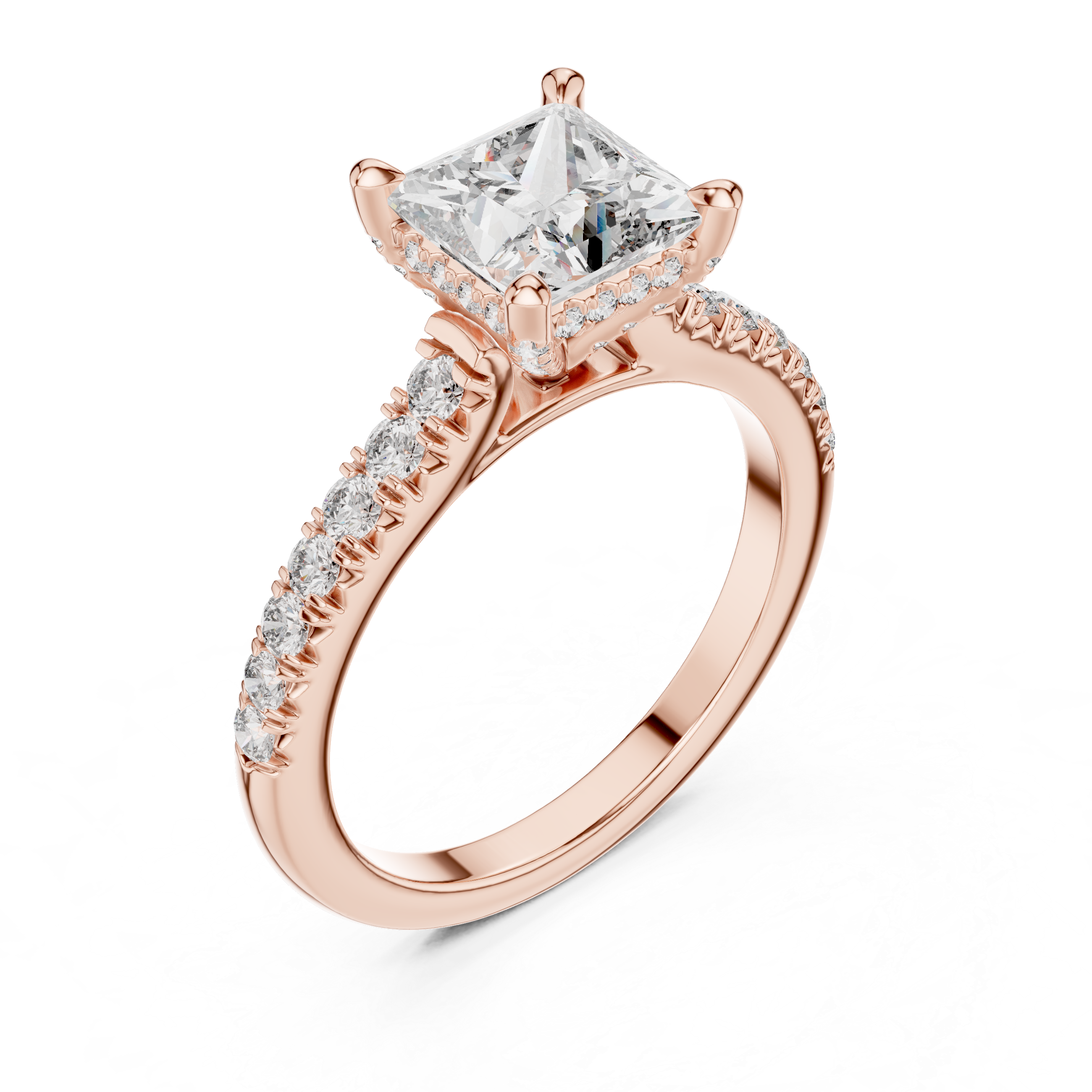 Princess Cut Lab Diamond Cathedral Shank Ring
