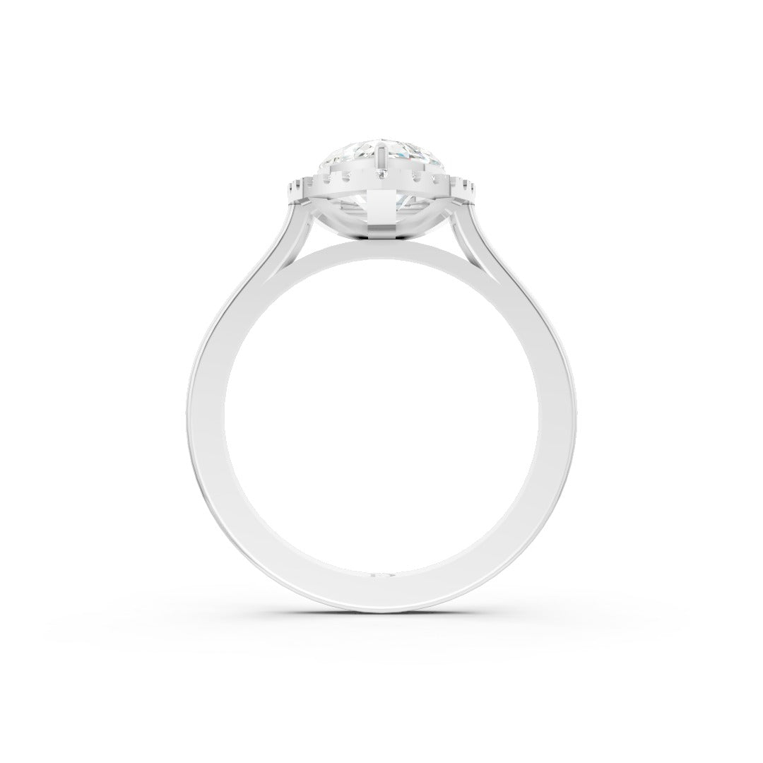 Marquise Brilliant Cut Halo Diamond Cathedral Shank Ring