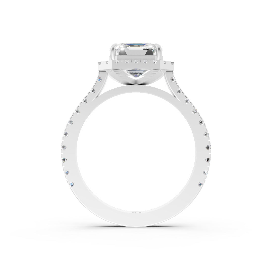Asscher Cut Diamond Floating Halo with Pavé Ring