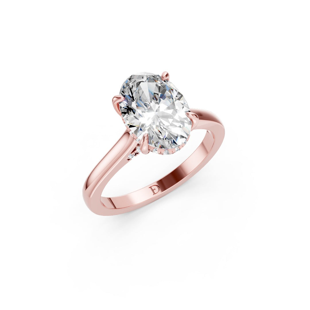 Oval Diamond Solitaire With Under-Halo & Bridge Accents