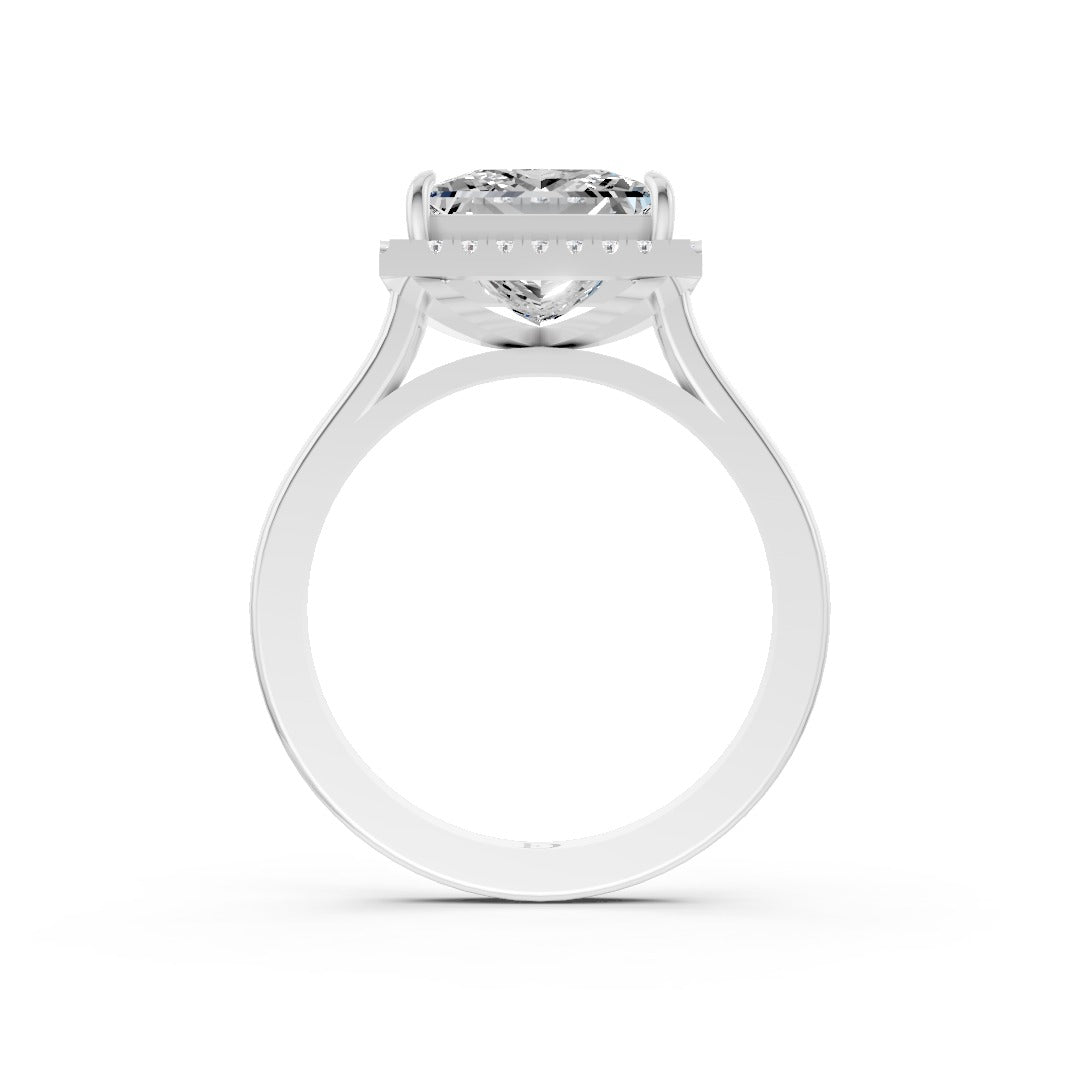 Princess Brilliant Cut Halo Diamond Cathedral Shank Ring