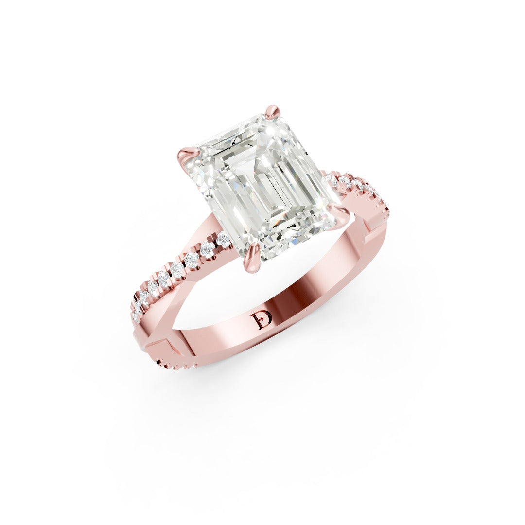 Emerald Cut Diamond Twisted Anniversary Ring With Pave Band