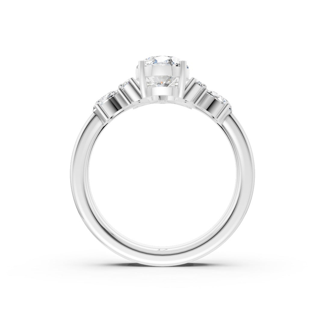 Vintage Inspired Oval Cut Diamond Wedding Ring Set With Matching band