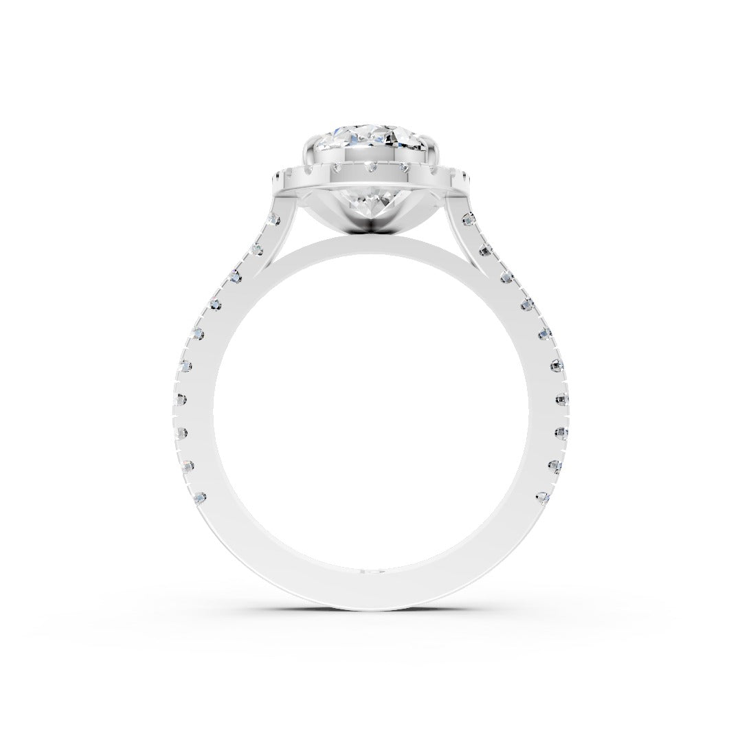 Oval Cut Diamond Floating Halo with Pavé Ring