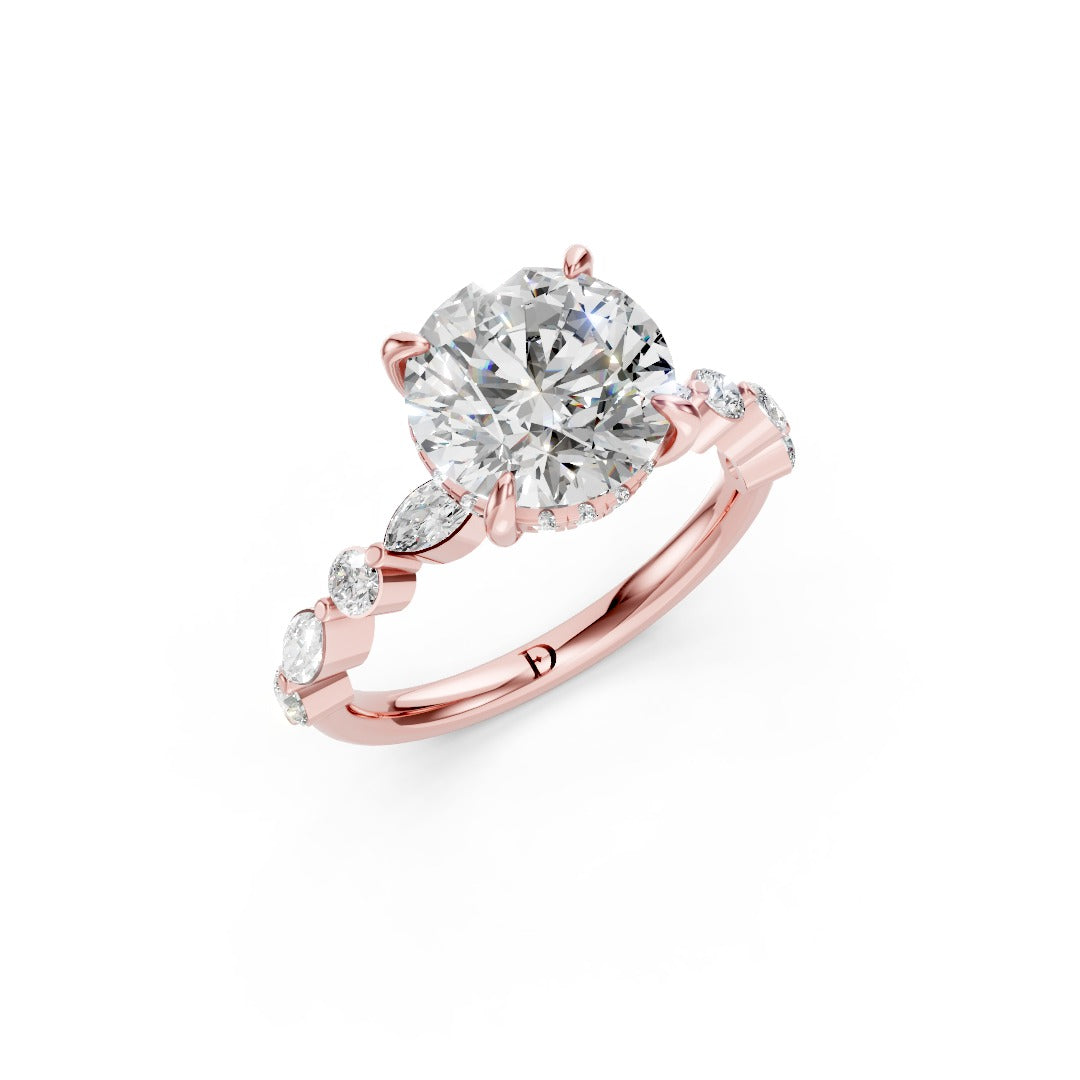 Round Cut Diamond Alternating Round And Marquise Engagement Ring
