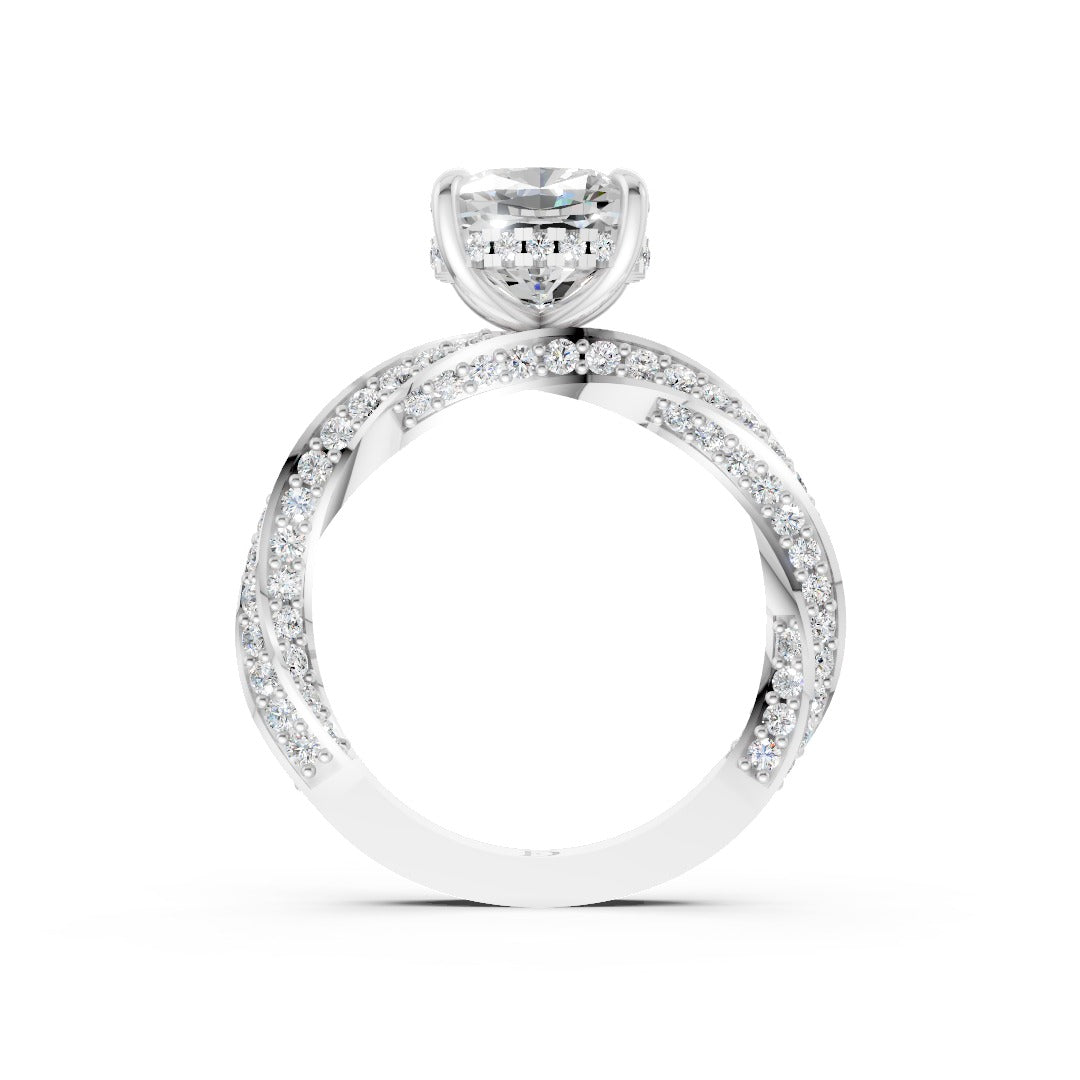 Hidden Halo Cushion Cut With Double Row Twisted Ring