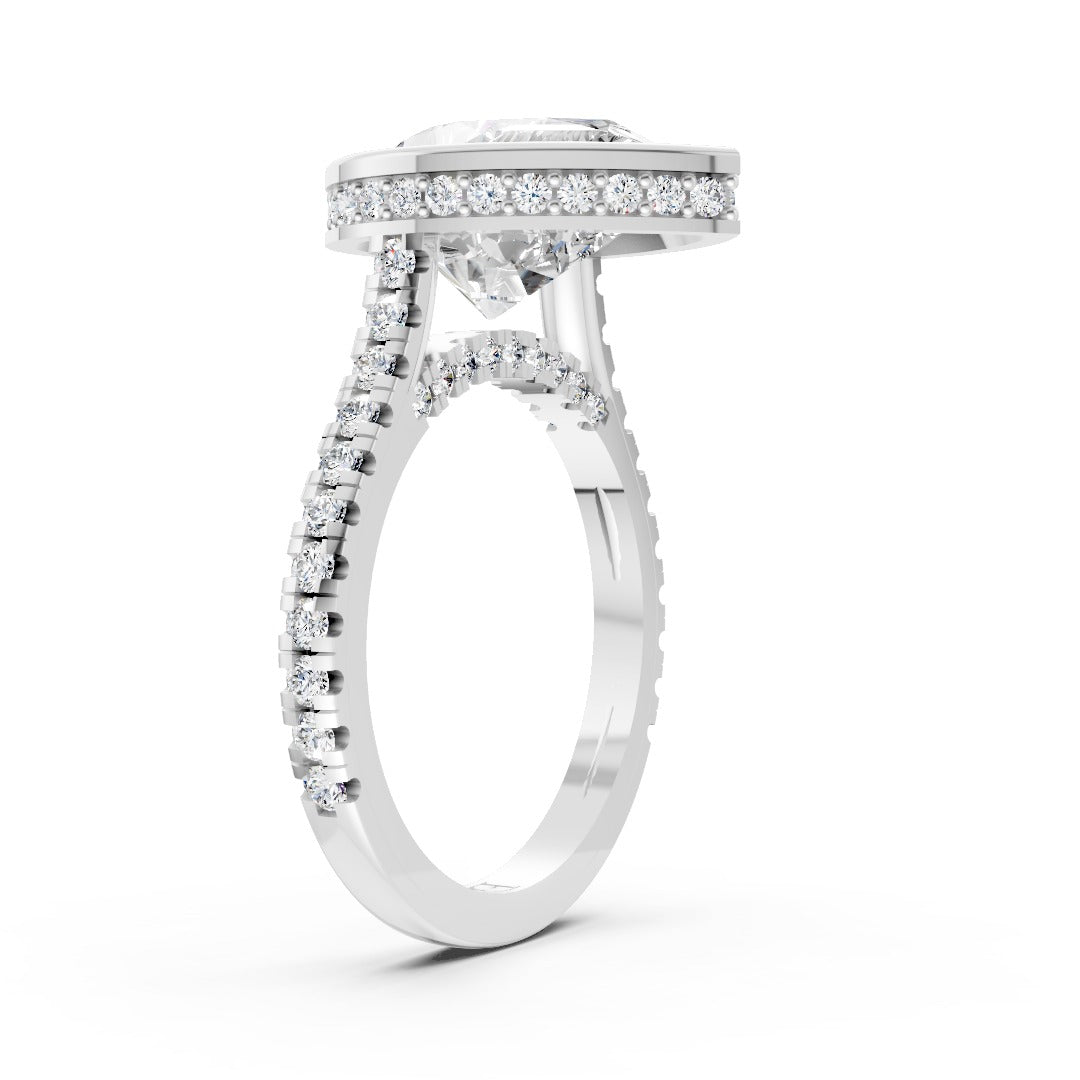 Pear Brilliant Diamond Bezel Engagement Ring with Hidden Halo Diamond