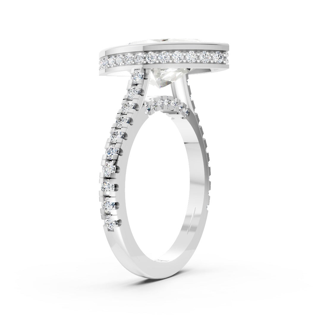 Marquise Brilliant Diamond Bezel Engagement Ring with Hidden Halo Diamond