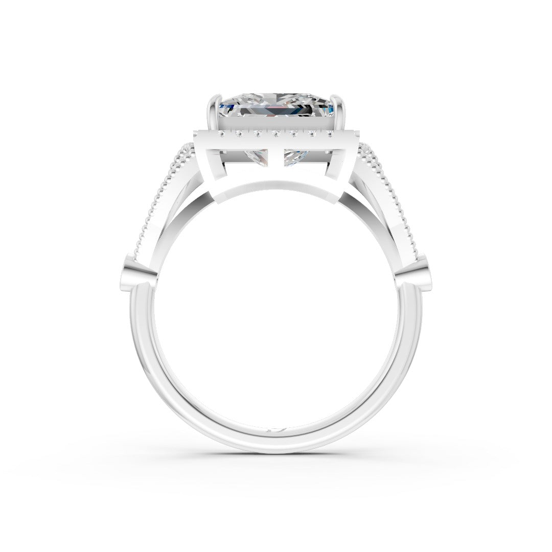 Vintage Inspired Princess Cut Lab Diamond Milgrain Halo Wedding Ring
