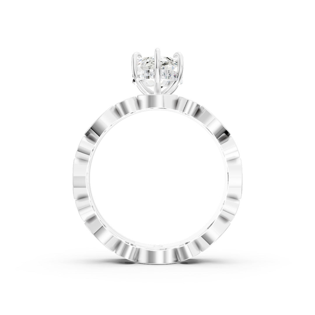 Marquise Cut Solitaire and Alternating Bezel Diamond Ring Set
