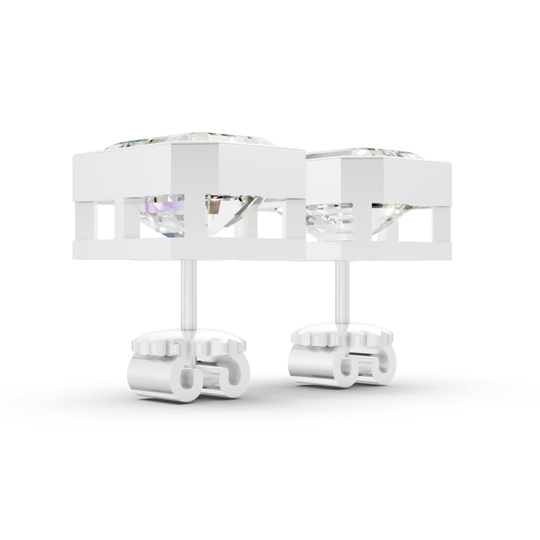 Emerald Cut Lab Grown Diamond Bezel Set Stud Earring
