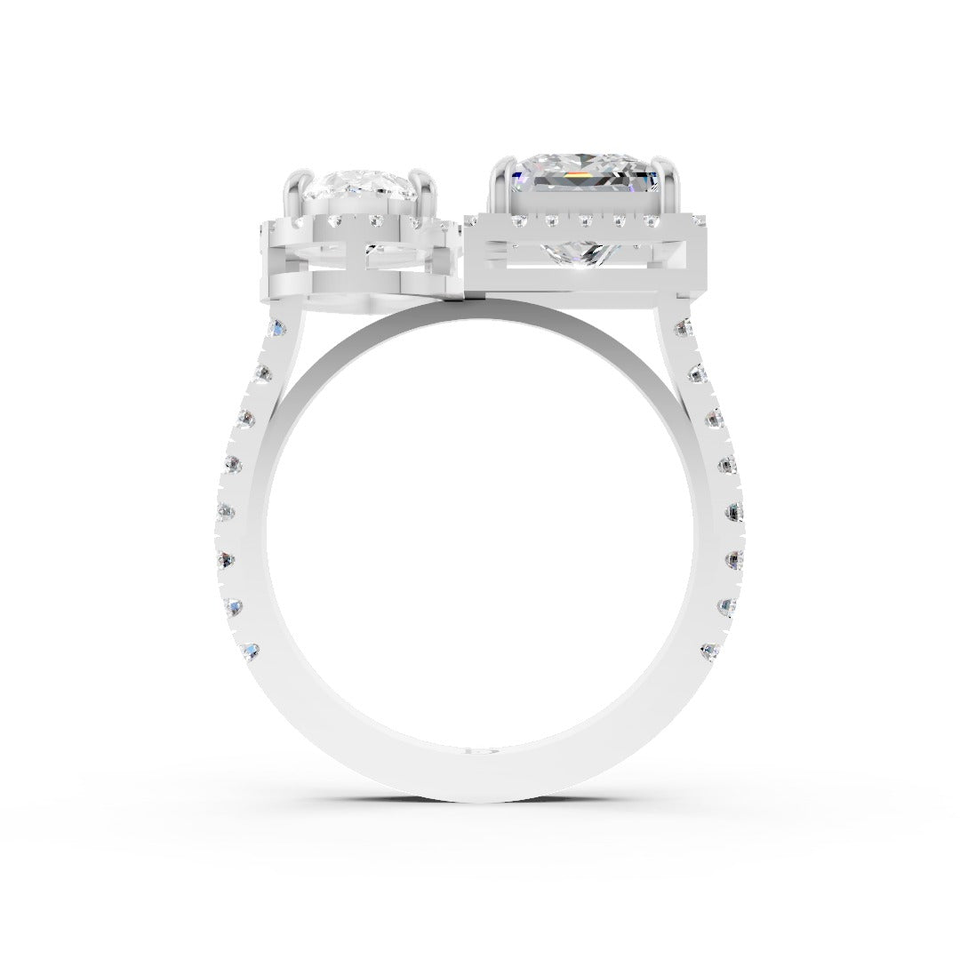 You And Me Pear And Princess Diamond Cathedral Shank Ring
