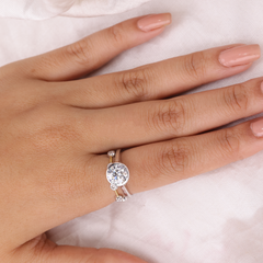 Solitaire Round Cut Bezel Set Bridal Set Ring