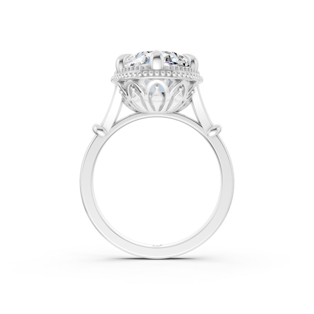 Oval Cut Lab Diamond Milgrain Filigree Halo Vintage Ring