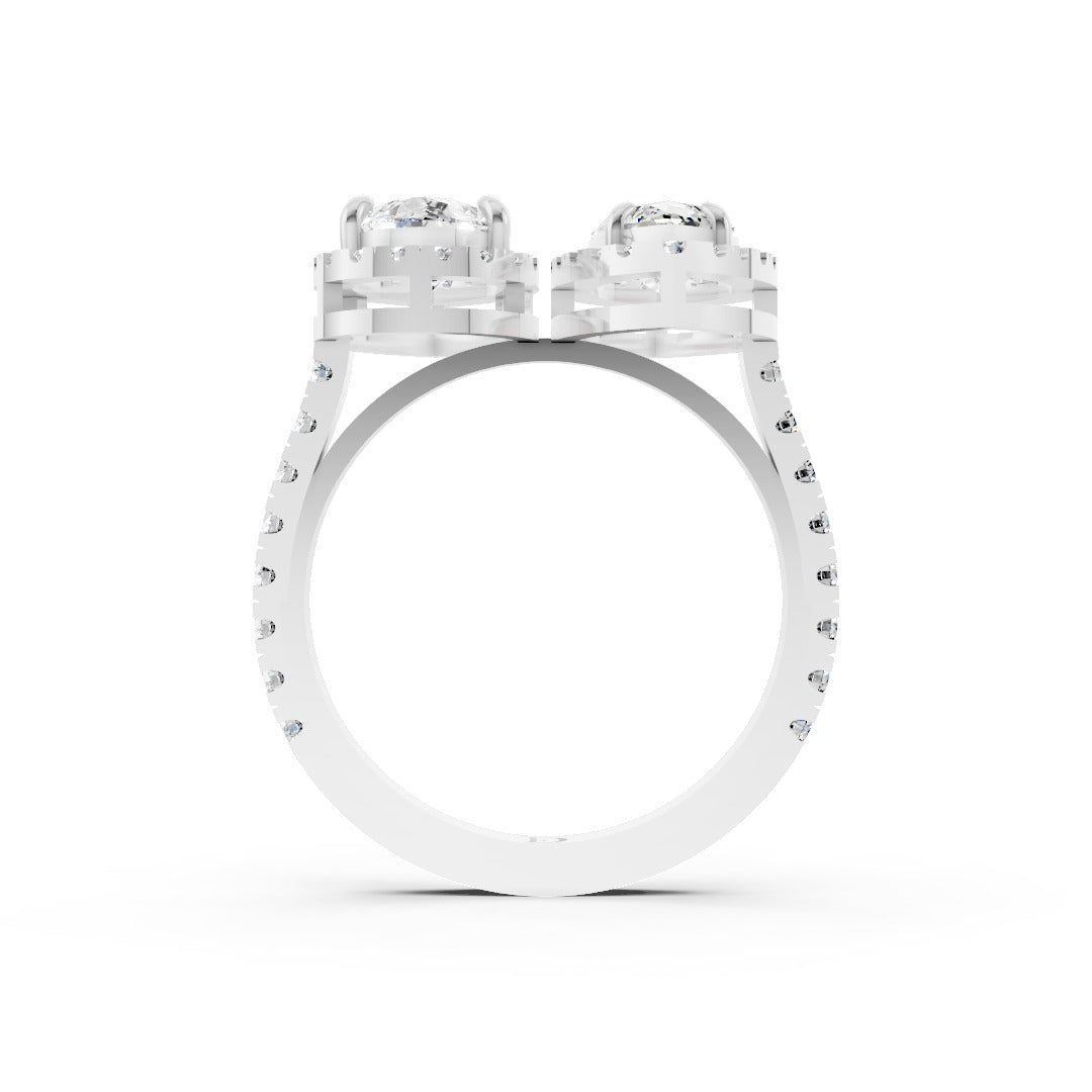 You And Me Pear And Marquise Diamond Cathedral Shank Ring