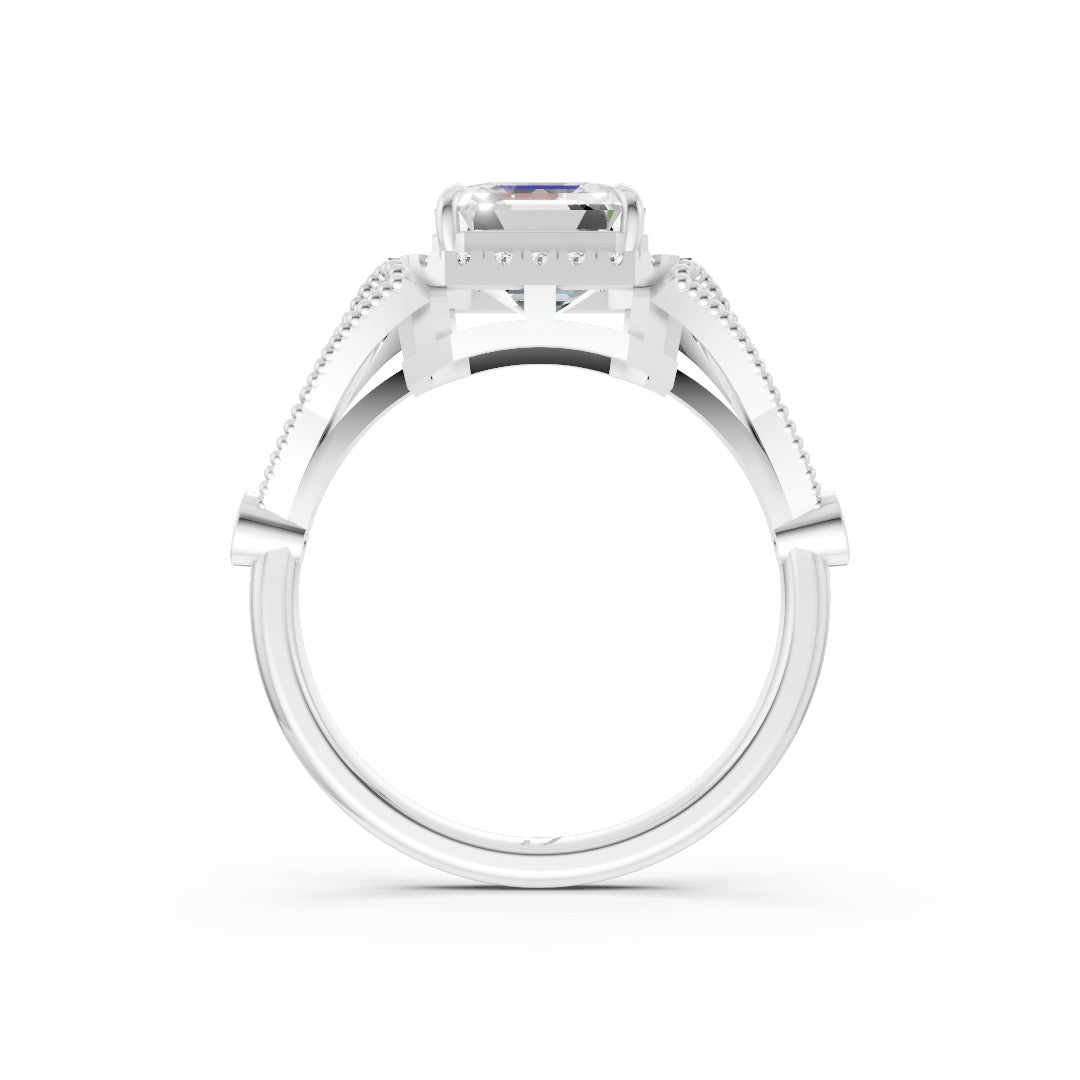Vintage Inspired Asscher Cut Lab Diamond Milgrain Halo Wedding Ring