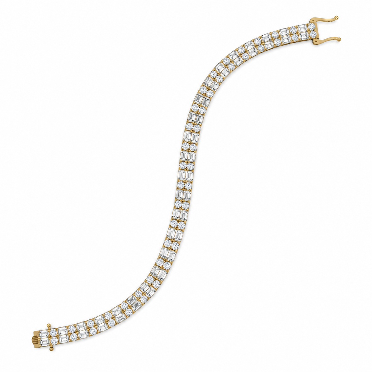 Double Row Round & Emareld Diamond Tennis Bracelet
