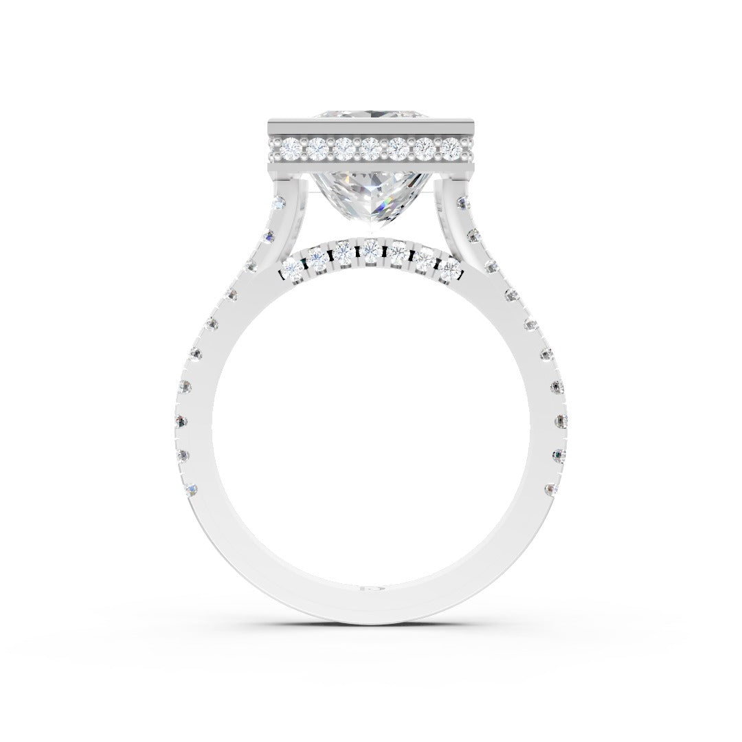 Princess Brilliant Diamond Bezel Engagement Ring with Hidden Halo Diamond