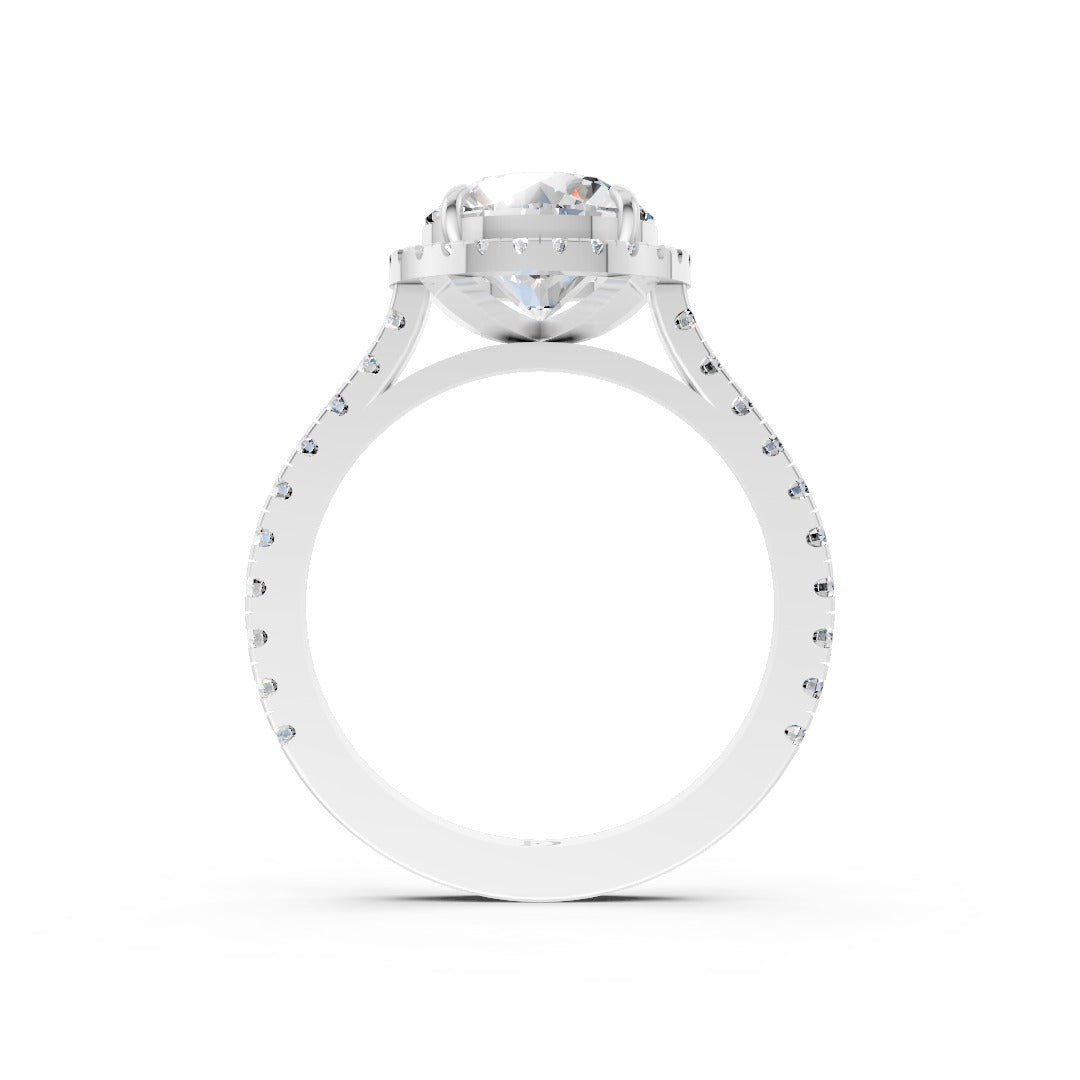 Round Cut Diamond Floating Halo with Pavé Ring