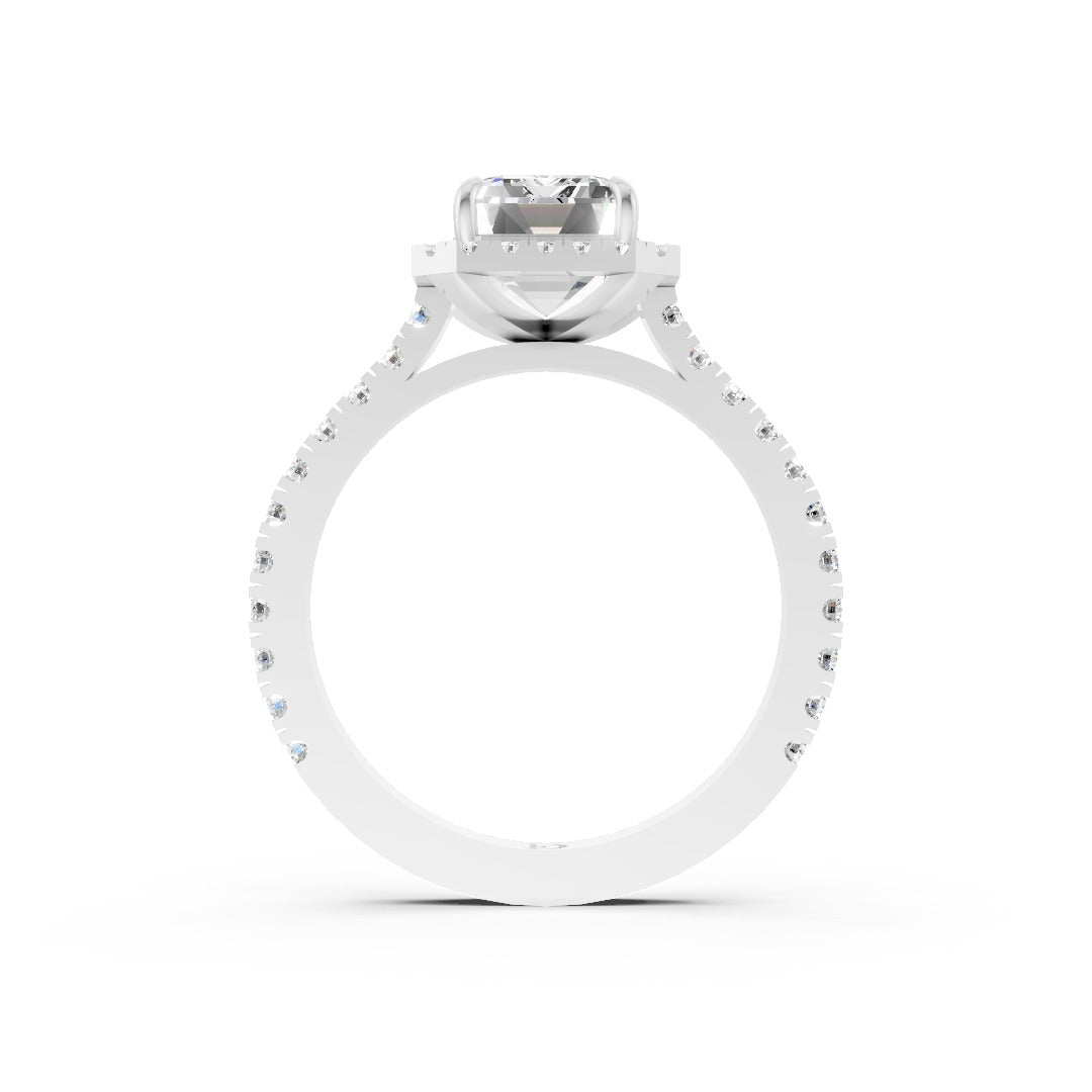 Emerald Cut Diamond Floating Halo with Pavé Ring