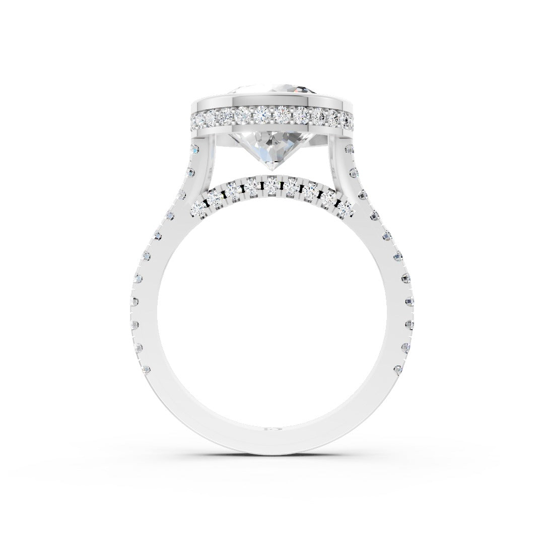 Round Brilliant Diamond Bezel Engagement Ring with Hidden Halo Diamond