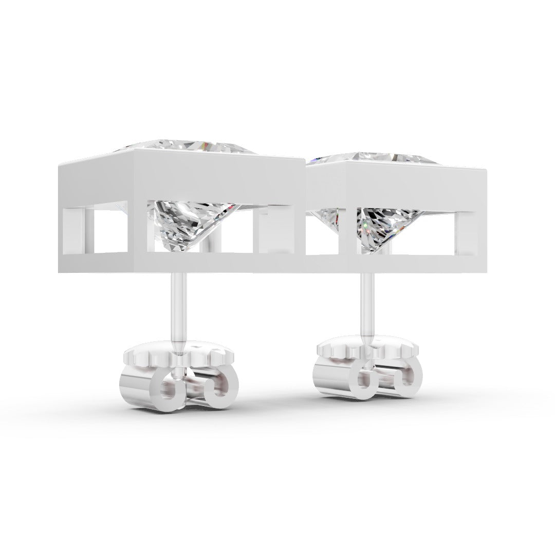 Princess Cut Lab Grown Diamond Bezel Set Stud Earring