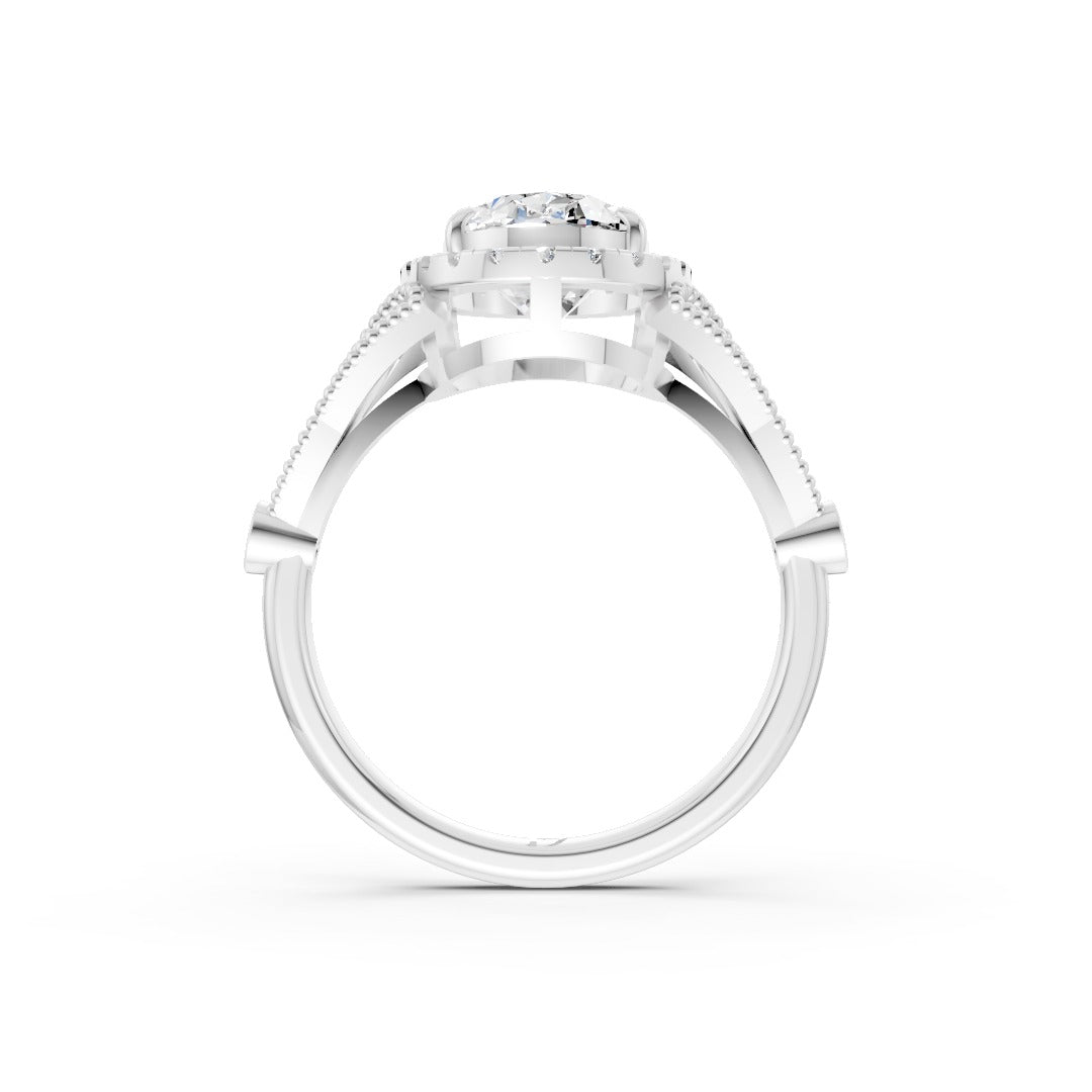 Vintage Inspired Oval Cut Lab Diamond Milgrain Halo Wedding Ring