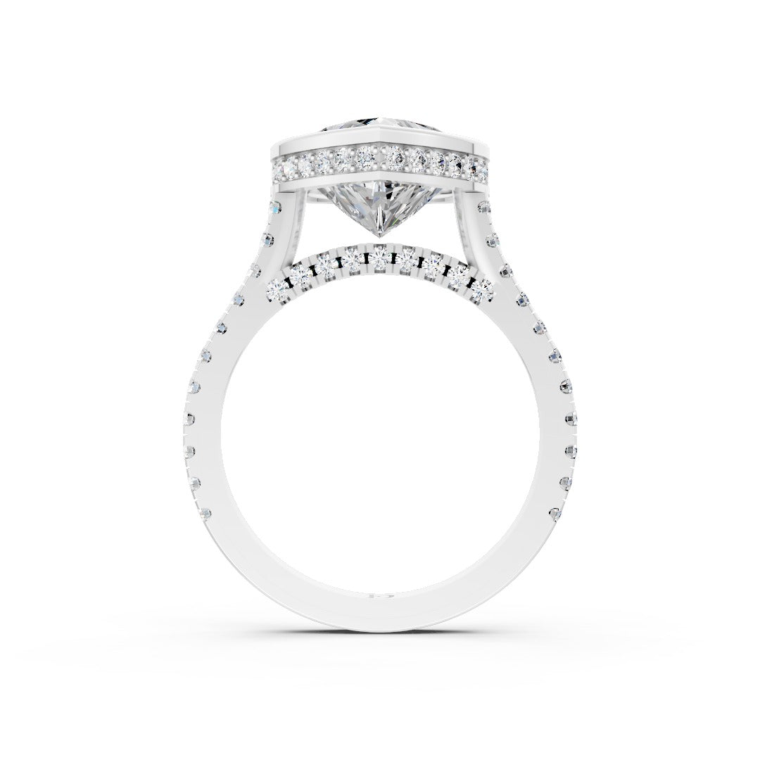 Heart Brilliant Diamond Bezel Engagement Ring with Hidden Halo Diamond