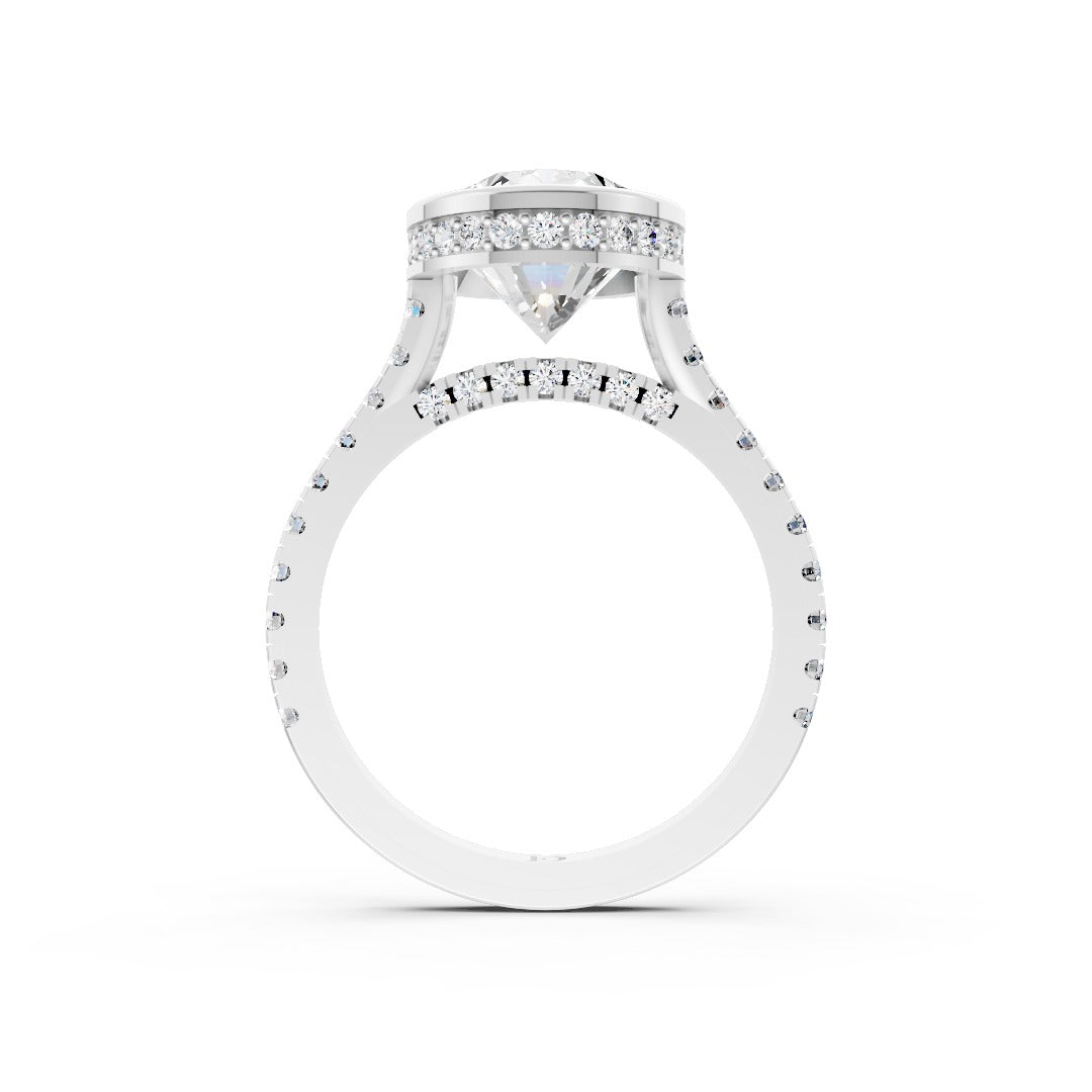 Oval Brilliant Diamond Bezel Engagement Ring with Hidden Halo Diamond