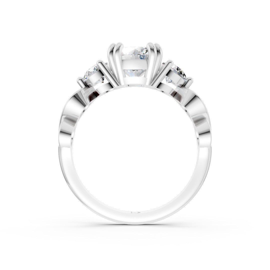Round Lab Diamond Infinity Twist Three Stone Bridal Ring