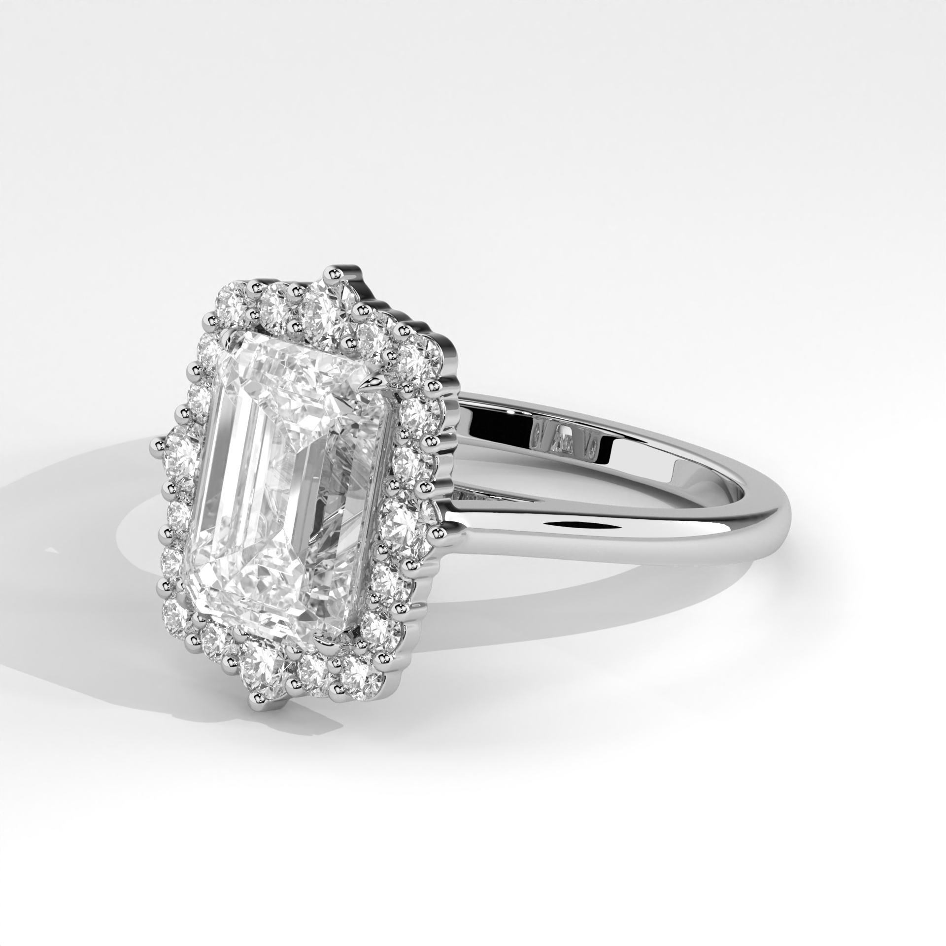 Emerald Cut Diamond Scalloped Halo Anniversary Ring