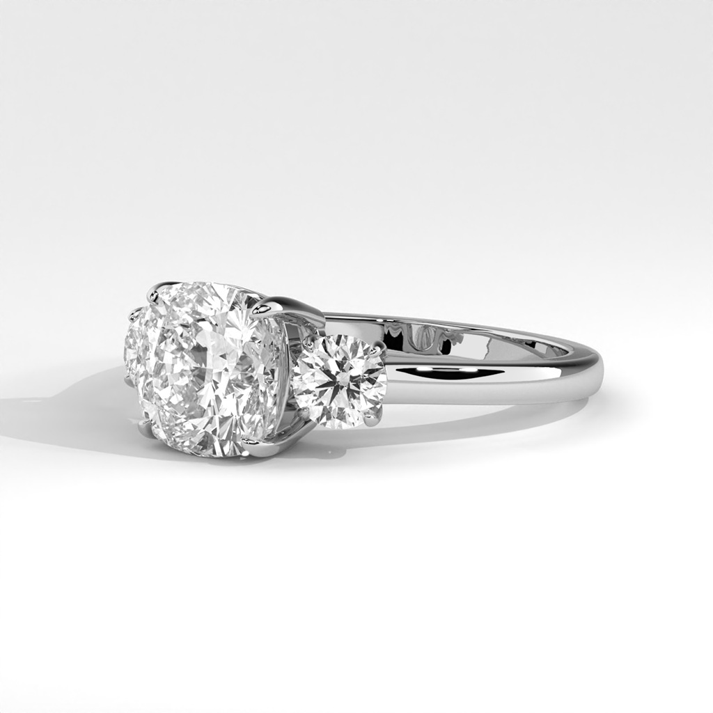 Lab Grown Cushion Diamond Three Stone Ring