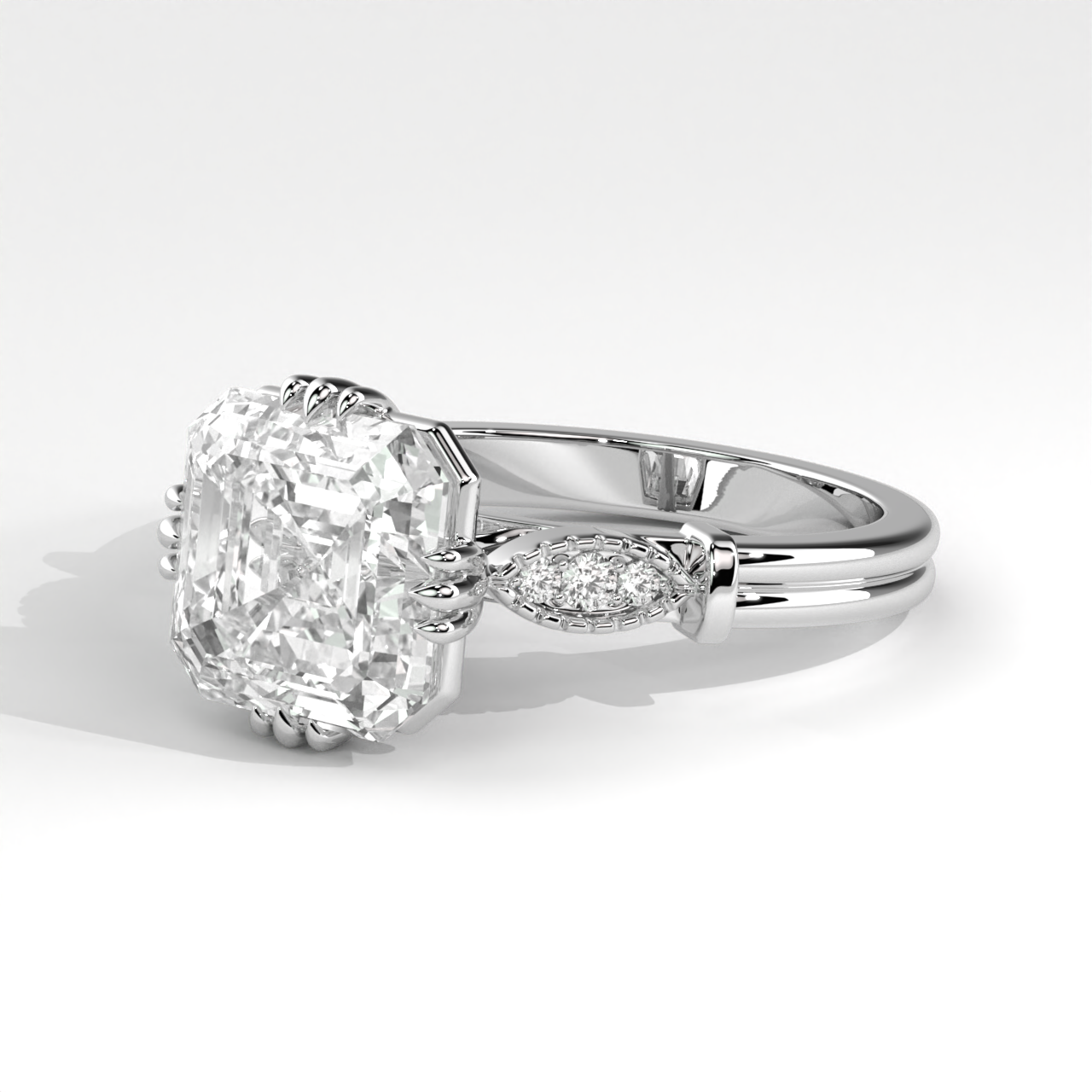 Asscher Cut Engagement Ring with Milgrain Accents